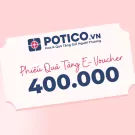 Gift voucher for 400,000 VND from POTICO.VN, with a pink and white floral design.