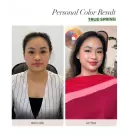 A woman's "before" and "after" personal color analysis results, showing True Spring.