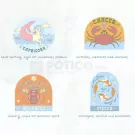 Four zodiac signs (Capricorn, Cancer, Aquarius, Pisces) depicted as circular illustrations with descriptions.