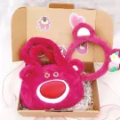 Pink Lotso Bear plush handbag with matching headband in a gift box.
