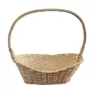 Wicker basket with handle on a white background.