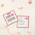 Scratch-off gift card and love note with pink bows and ribbon.