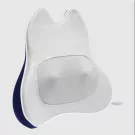 White and blue multi-purpose back massager with mesh center and curved headrest.
