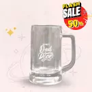 Clear glass mug with "Being Dad Is Dope" text and a "Flash Sale -50%" graphic.