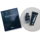 Dior Sauvage EDP mini bottle and shower gel with a box.