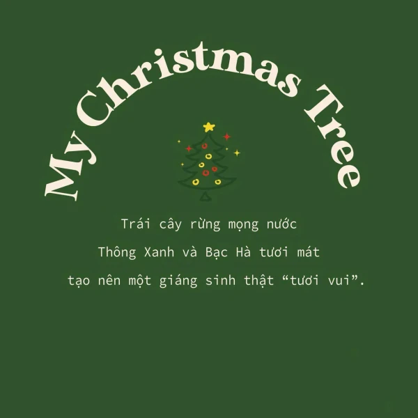 Christmas tree with "My Christmas Tree" arched text, and Vietnamese text about scents.