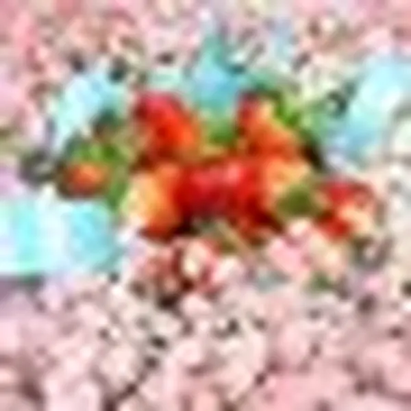 Pink strawberries with baby's breath and blue ribbon.