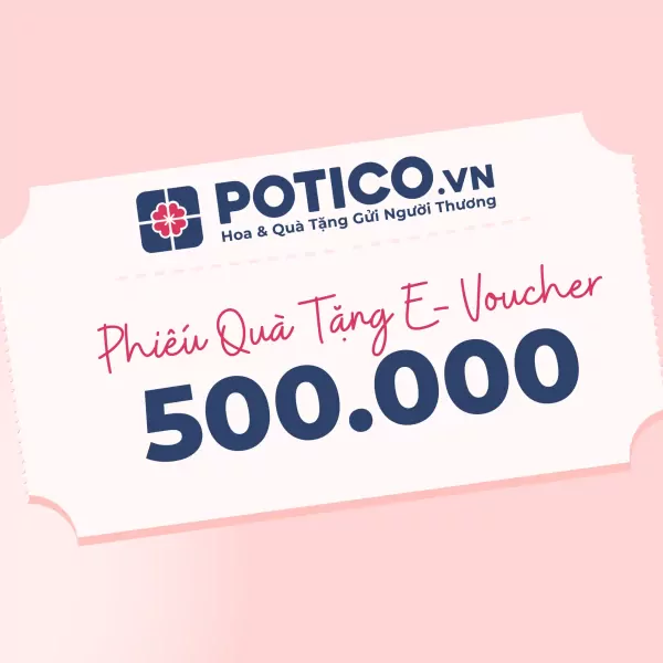 Gift voucher for 500,000 VND from Potico.vn with a floral logo.