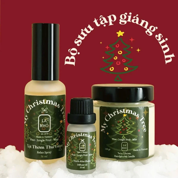 Christmas Eve Pine Forest Scent Gift Set with relax spray, diffuser oil, and handpoured candle.