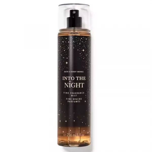 Bath & Body Works Into The Night Fine Fragrance Mist bottle with a starry night design.