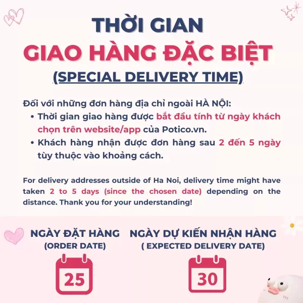 Special delivery information for orders outside Hanoi, with order date 25 and expected delivery date 30.
