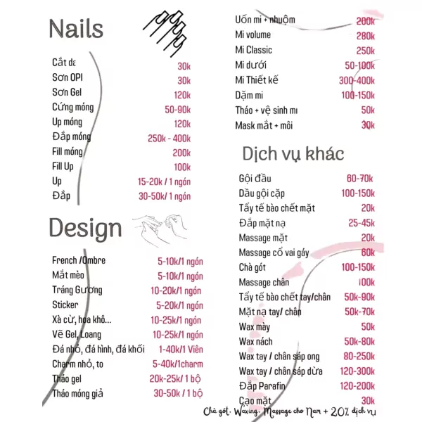 Menu for Ethereal Muse Beauty offering nail and other beauty services with prices.