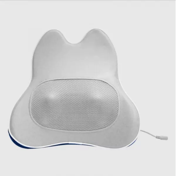 Grey neck and back massager with mesh front, heat, and two rotating nodes.
