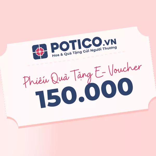 Gift voucher for 150,000 VND from POTICO.VN with flower logo.